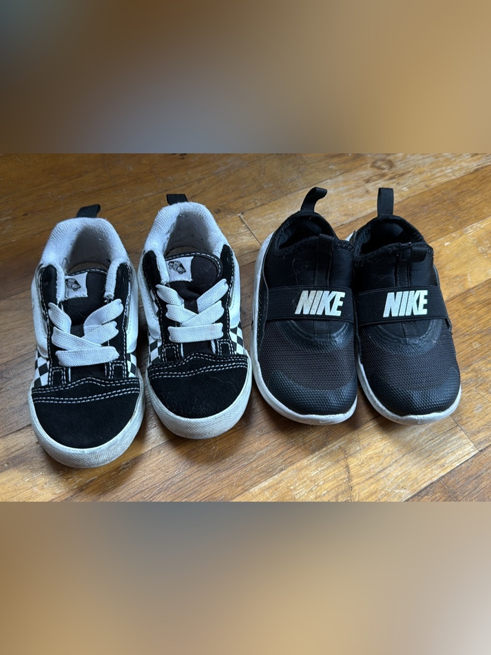 Nike Black and White Kids Sneakers - Slip-On & Vans Checkered Lace-Up Duo